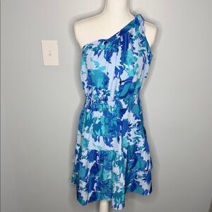 Pretty Garden Blue Floral One-Shoulder Dress size Large